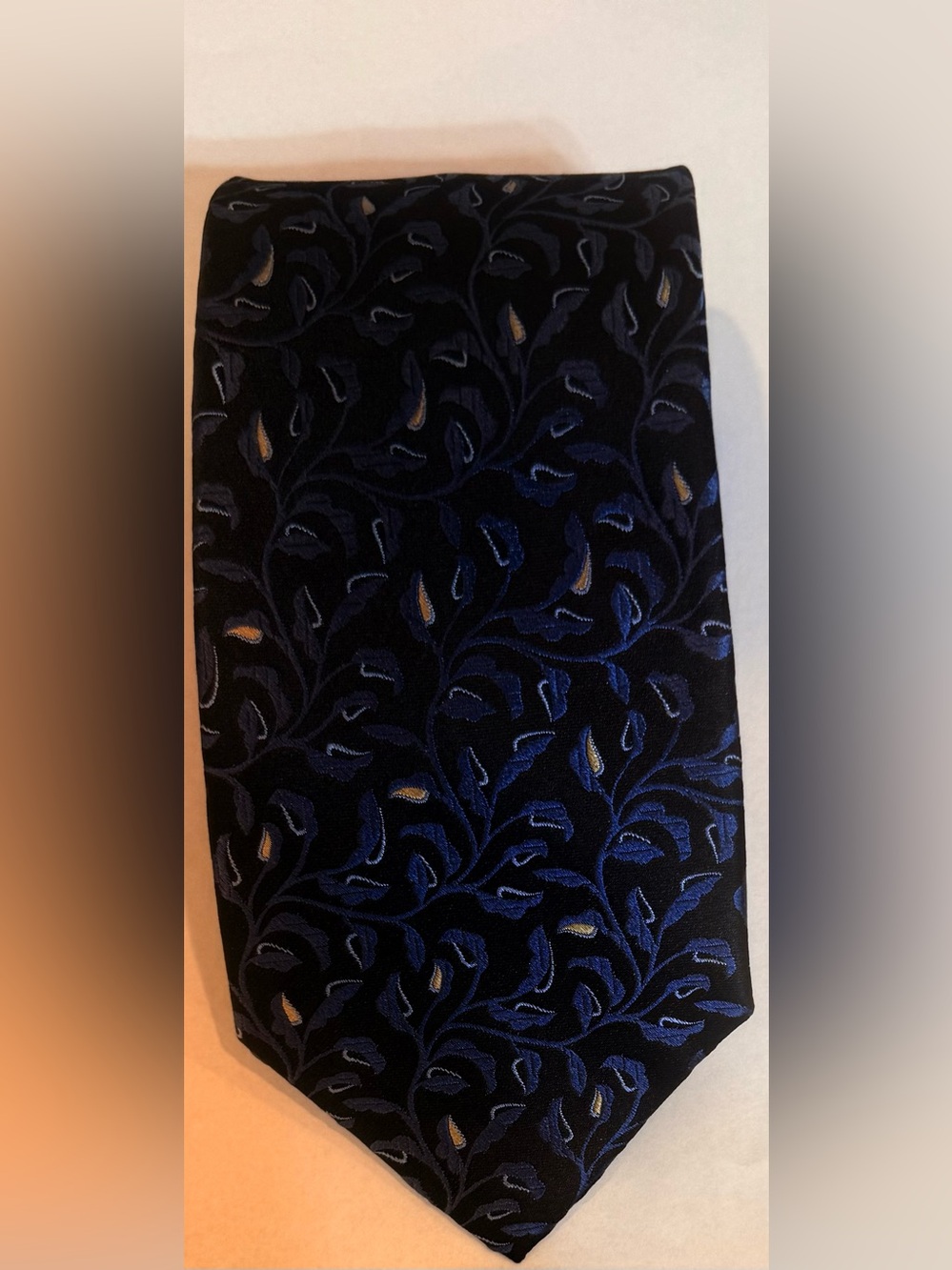 ALFANI Black & Navy Floral Jacquard Skirt 100% Silk handmade in China